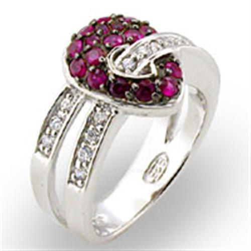 31715 Rhodium + Ruthenium 925 Sterling Silver Ring with Synthetic in Ruby