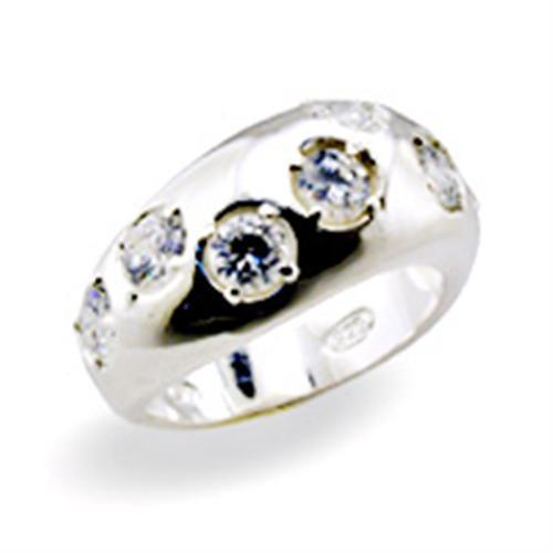 32114 High-Polished 925 Sterling Silver Ring with AAA Grade CZ in Clear