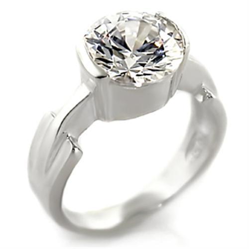 32125 High-Polished 925 Sterling Silver Ring with AAA Grade CZ in Clear