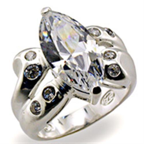 32127 High-Polished 925 Sterling Silver Ring with AAA Grade CZ in Clear