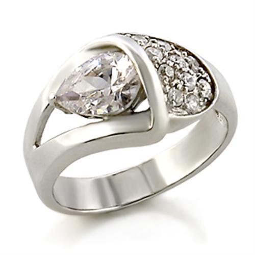 32128 High-Polished 925 Sterling Silver Ring with AAA Grade CZ in Clear
