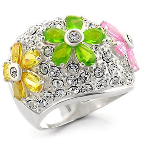 34015 High-Polished 925 Sterling Silver Ring with AAA Grade CZ in Multi Color