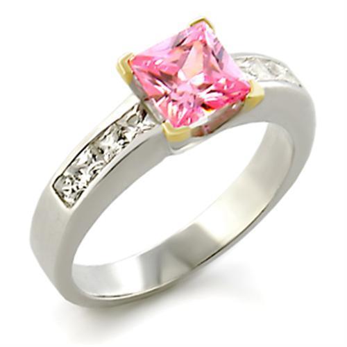34104 Reverse Two-Tone 925 Sterling Silver Ring with AAA Grade CZ in Rose