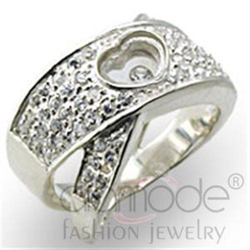 34114 High-Polished 925 Sterling Silver Ring with Top Grade Crystal in Clear