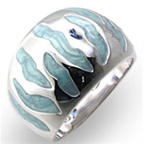 34205 High-Polished 925 Sterling Silver Ring with Epoxy in Sea Blue
