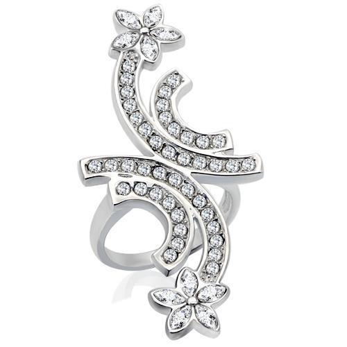 34731 Rhodium Brass Ring with Top Grade Crystal in Clear