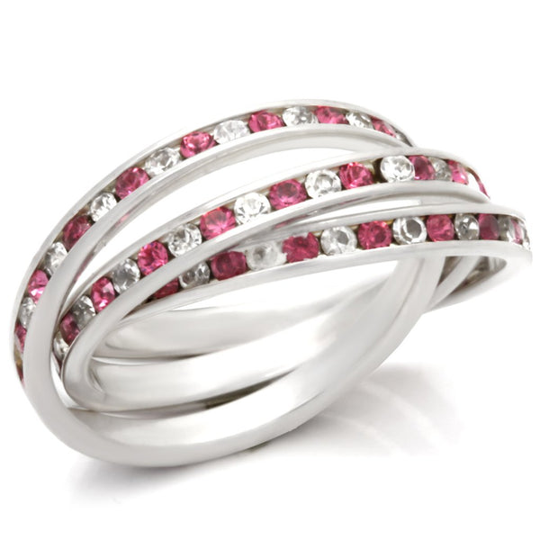35110 High-Polished 925 Sterling Silver Ring with Top Grade Crystal in Rose