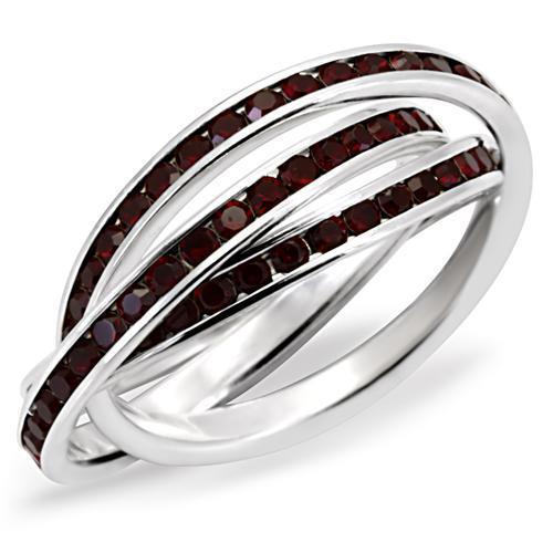 35113 High-Polished 925 Sterling Silver Ring with Top Grade Crystal in Garnet