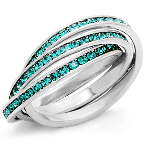 35117 High-Polished 925 Sterling Silver Ring with Top Grade Crystal in Emerald