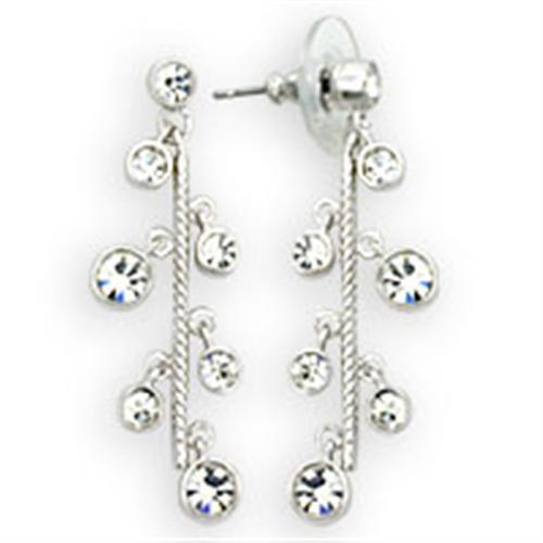 36409 High-Polished 925 Sterling Silver Earrings with Top Grade Crystal in Clear