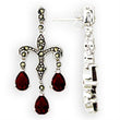 36901 Antique Tone 925 Sterling Silver Earrings with AAA Grade CZ in Garnet