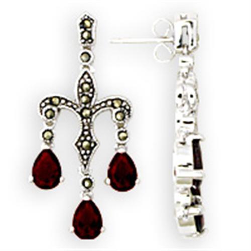 36901 Antique Tone 925 Sterling Silver Earrings with AAA Grade CZ in Garnet