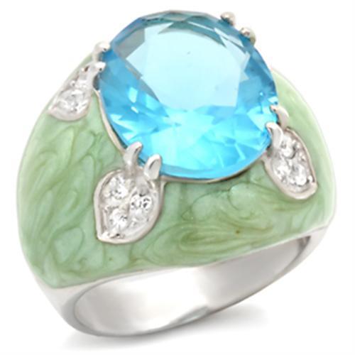 37401 High-Polished 925 Sterling Silver Ring with Synthetic in Sea Blue