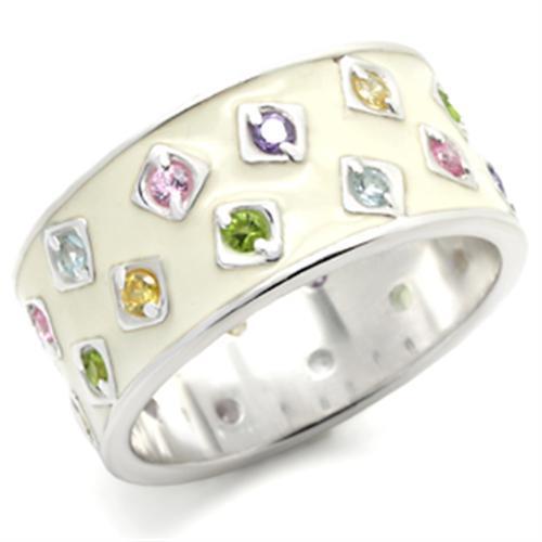 37405 High-Polished 925 Sterling Silver Ring with AAA Grade CZ in Multi Color