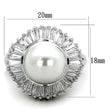 3W1073 Rhodium Brass Ring with Synthetic in White