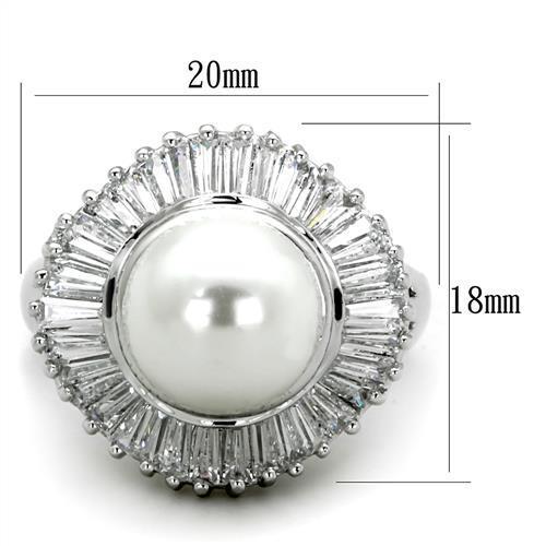 3W1073 Rhodium Brass Ring with Synthetic in White