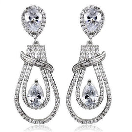 3W1095 Rhodium Brass Jewelry Sets with AAA Grade CZ in Clear