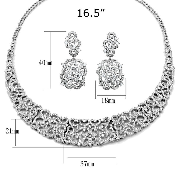 3W1252 Rhodium Brass Jewelry Sets with AAA Grade CZ in Clear