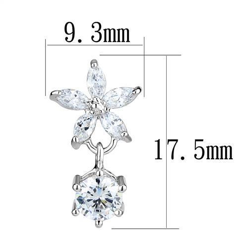 3W1281 Rhodium Brass Earrings with AAA Grade CZ in Clear