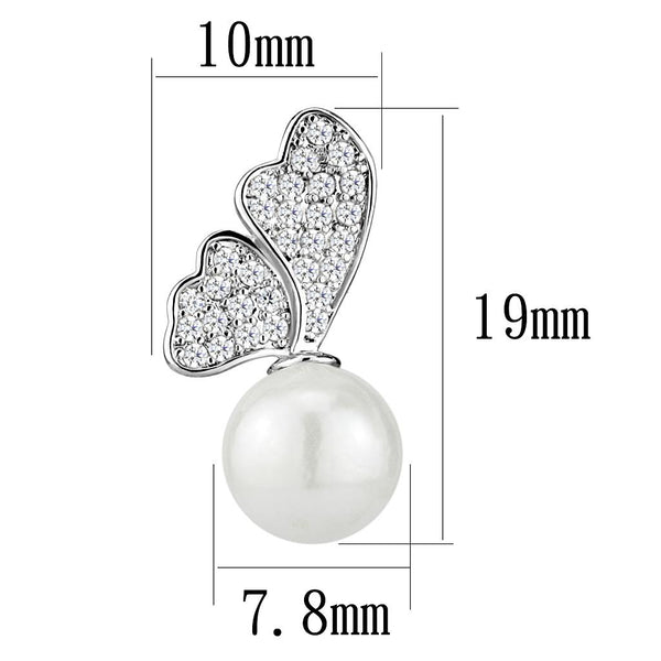 3W1299 Rhodium Brass Earrings with Synthetic in White