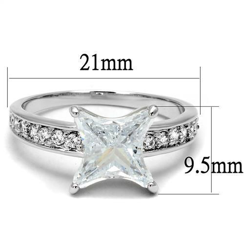 3w1349 Rhodium Brass Ring with AAA Grade CZ in Clear