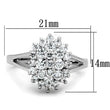 3W772 Rhodium Brass Ring with AAA Grade CZ in Clear