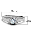 3W780 Rhodium Brass Ring with AAA Grade CZ in Clear