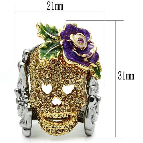 3W002 Gold+Ruthenium White Metal Ring with Top Grade Crystal in Citrine Yellow