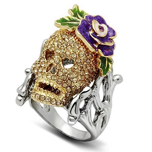 3W002 Gold+Ruthenium White Metal Ring with Top Grade Crystal in Citrine Yellow