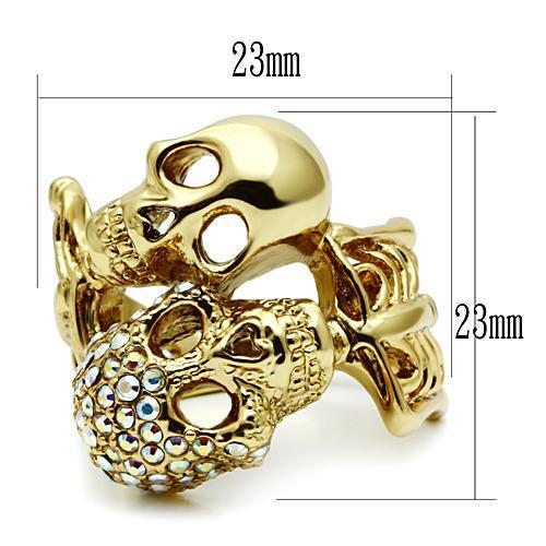 3W007 Gold White Metal Ring with Top Grade Crystal in Aurora Borealis (Rainbow Effect)