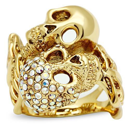 3W007 Gold White Metal Ring with Top Grade Crystal in Aurora Borealis (Rainbow Effect)