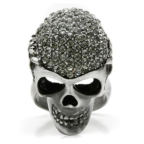 3W015 Antique Silver White Metal Ring with Top Grade Crystal in Black Diamond