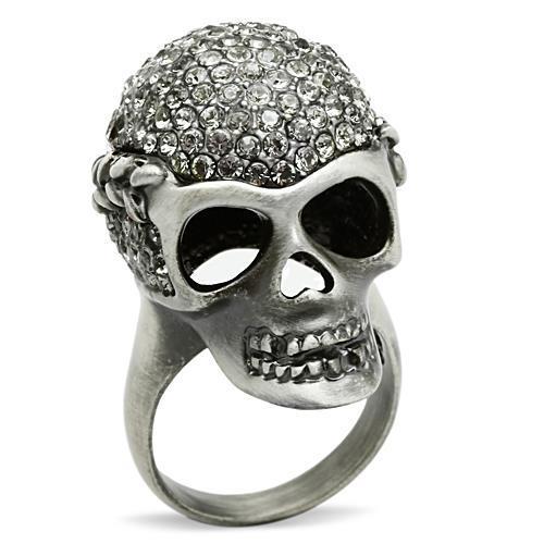3W015 Antique Silver White Metal Ring with Top Grade Crystal in Black Diamond