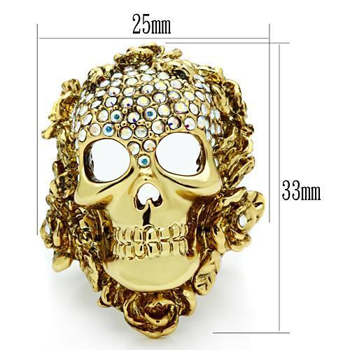 3W017 Gold White Metal Ring with Top Grade Crystal in Aurora Borealis (Rainbow Effect)