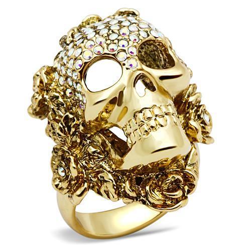 3W017 Gold White Metal Ring with Top Grade Crystal in Aurora Borealis (Rainbow Effect)