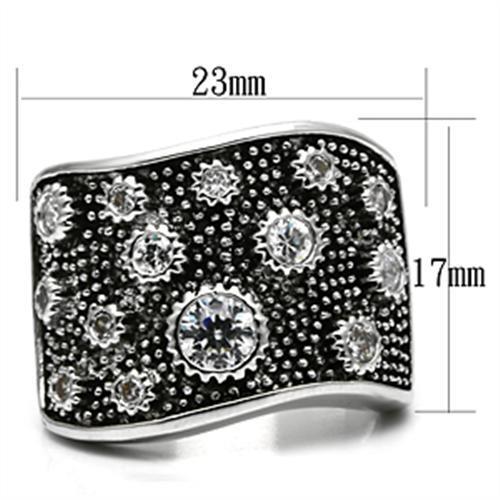 3W059 Rhodium Brass Ring with AAA Grade CZ in Clear