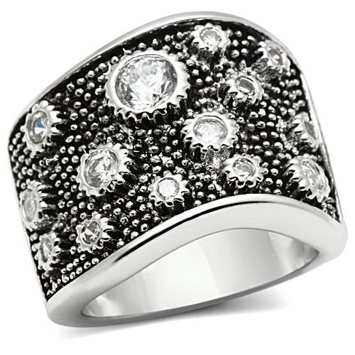 3W059 Rhodium Brass Ring with AAA Grade CZ in Clear