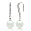 3W086 Rhodium Brass Earrings with Synthetic in White