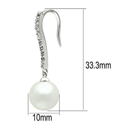 3W086 Rhodium Brass Earrings with Synthetic in White