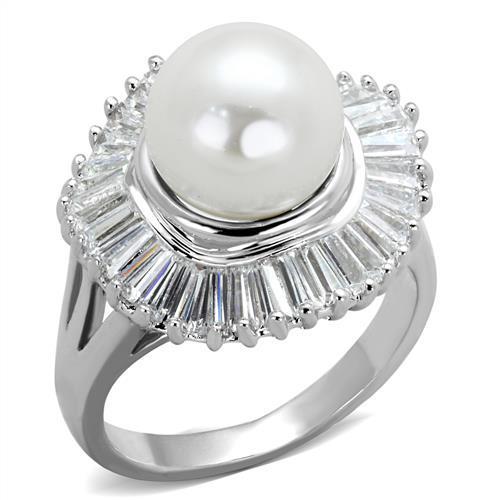3W1073 Rhodium Brass Ring with Synthetic in White