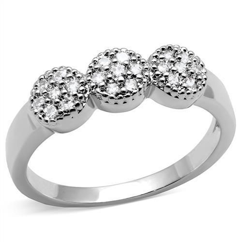 3W1220 Rhodium Brass Ring with AAA Grade CZ in Clear