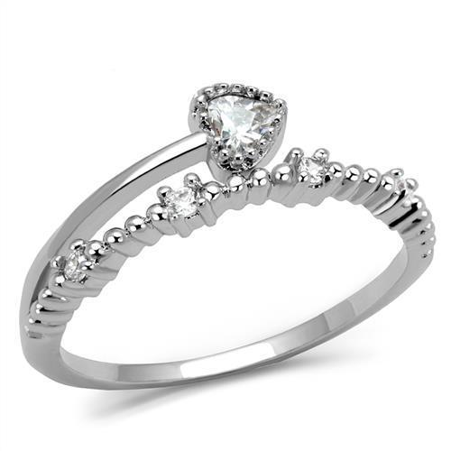 3W1223 Rhodium Brass Ring with AAA Grade CZ in Clear