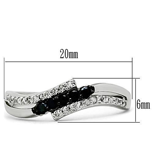 3W122 Rhodium + Ruthenium Brass Ring with AAA Grade CZ in Jet