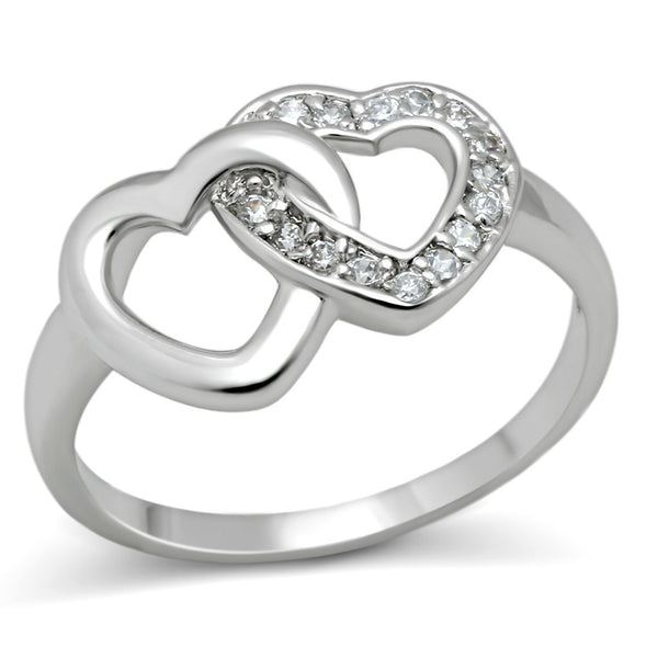 3W123 Rhodium Brass Ring with AAA Grade CZ in Clear