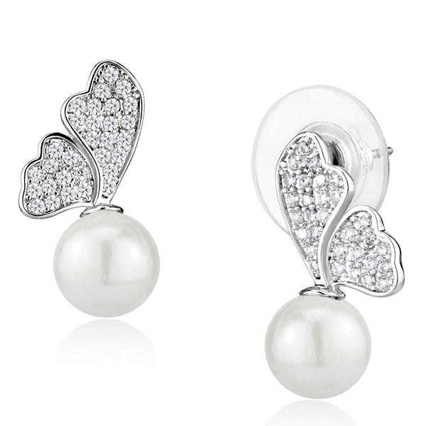 3W1299 Rhodium Brass Earrings with Synthetic in White