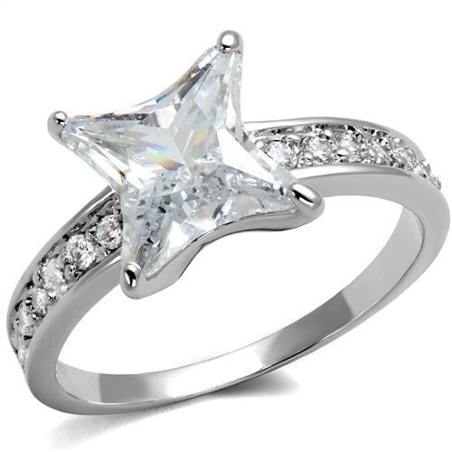 3w1349 Rhodium Brass Ring with AAA Grade CZ in Clear