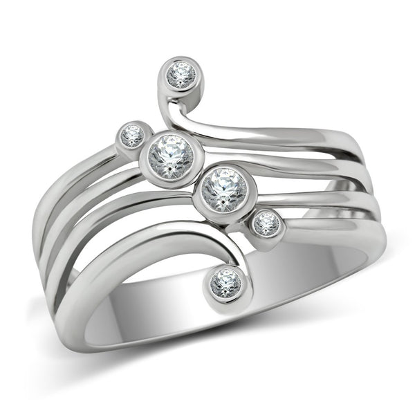 3W135 Rhodium Brass Ring with AAA Grade CZ in Clear