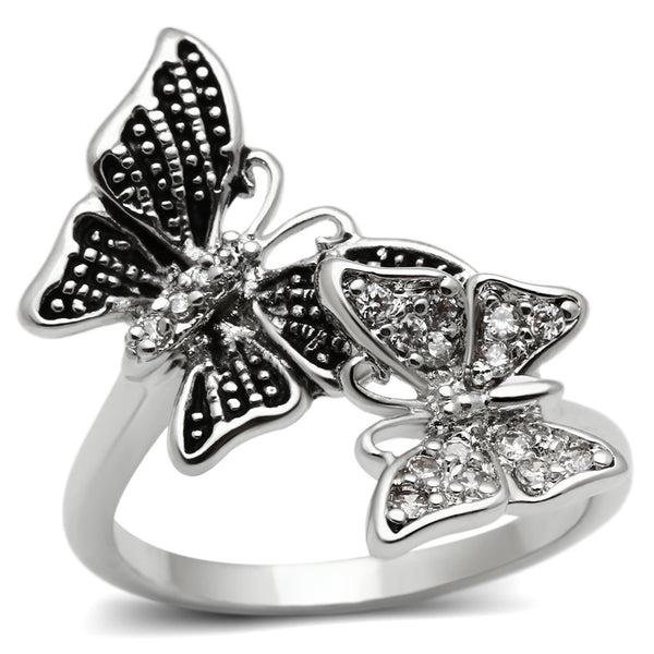 3W214 Rhodium Brass Ring with AAA Grade CZ in Clear
