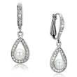 3W344 Rhodium Brass Earrings with Synthetic in White