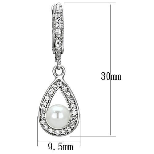 3W344 Rhodium Brass Earrings with Synthetic in White